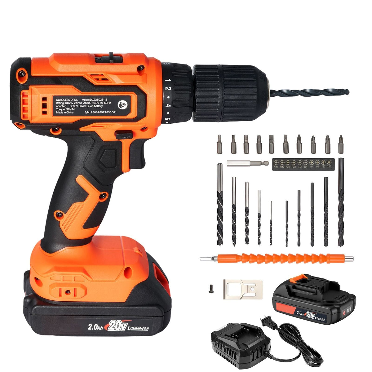 Cordless Drill Driver 1/2 inch Chuck Dual-Speed Variable Drill Driver Kit with Lithium Battery and Charger