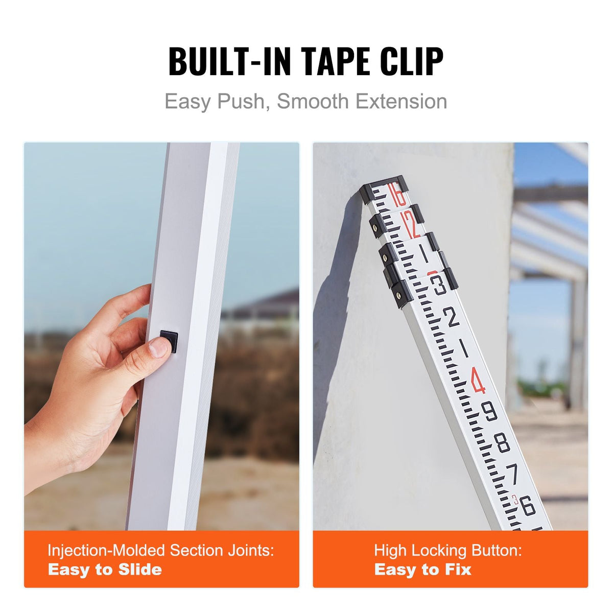 Aluminum Grade Rod 16-Feet/10ths Telescopic Measuring Double-Sided Scale 1/10ft Leveling Rod Stick