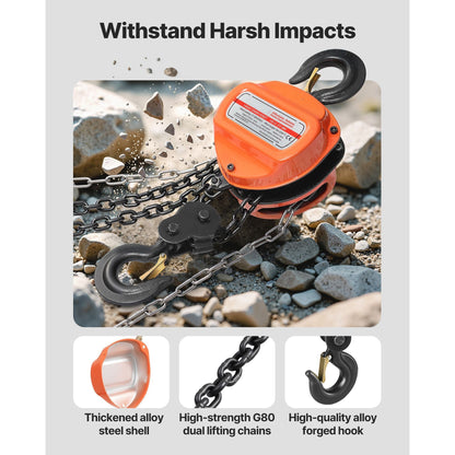 Heavy Duty Hand Chain Hoist 3 Ton 6600 lbs Capacity with Upgraded G80 Galvanized Chain 20 ft Lifting Height