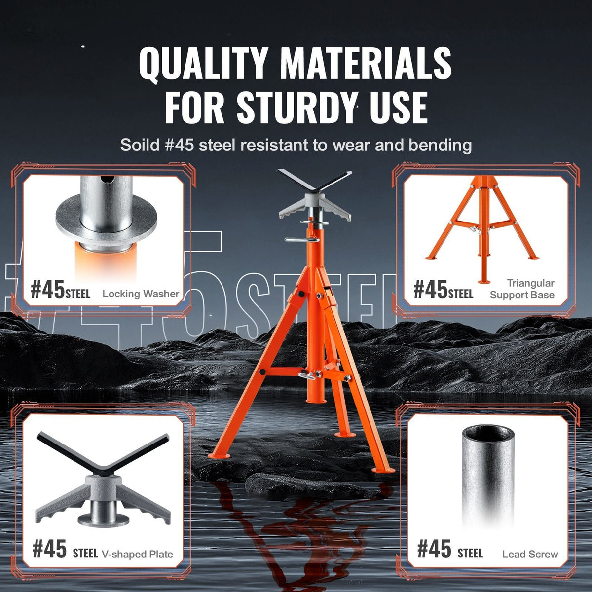 Pipe Stand 2500LBS Heavy Duty Adjustable Heights 27.2"-52"