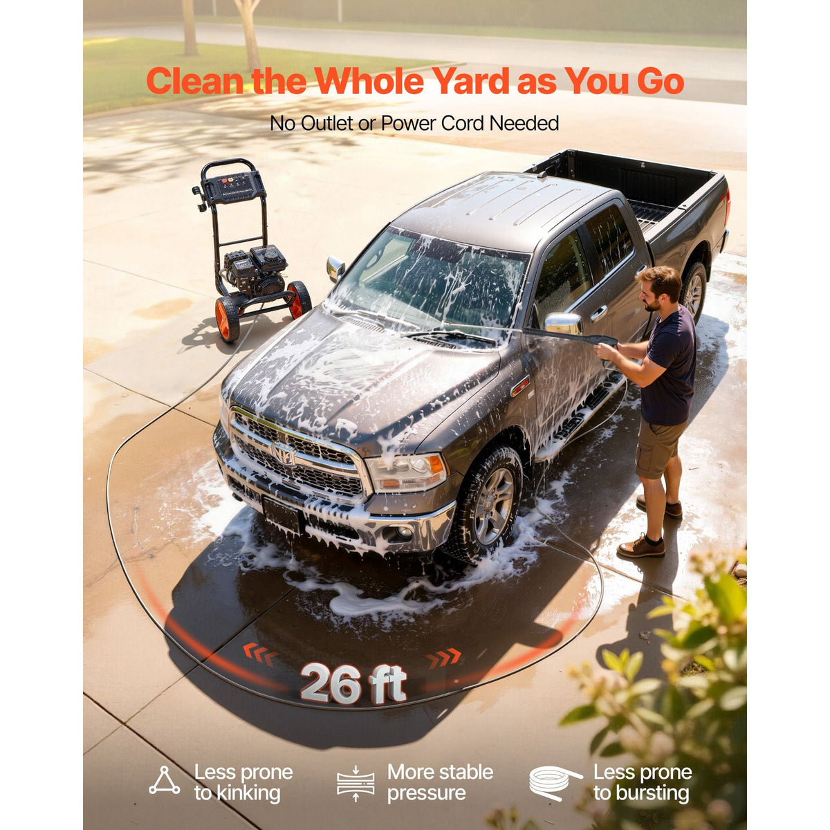 Gas Pressure Washer 2900 PSI and 1.85 Max GPM Upgrade Aluminum Pump with Spray Gun and Wand