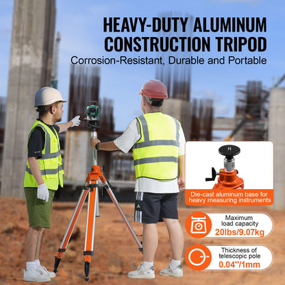 Laser Level Tripod Stand 5/8"-11 Thread Mount 45.07-114.37 in Adjustment Heavy Duty Survey Tripod with Level Bubble & Diffusion Limiter