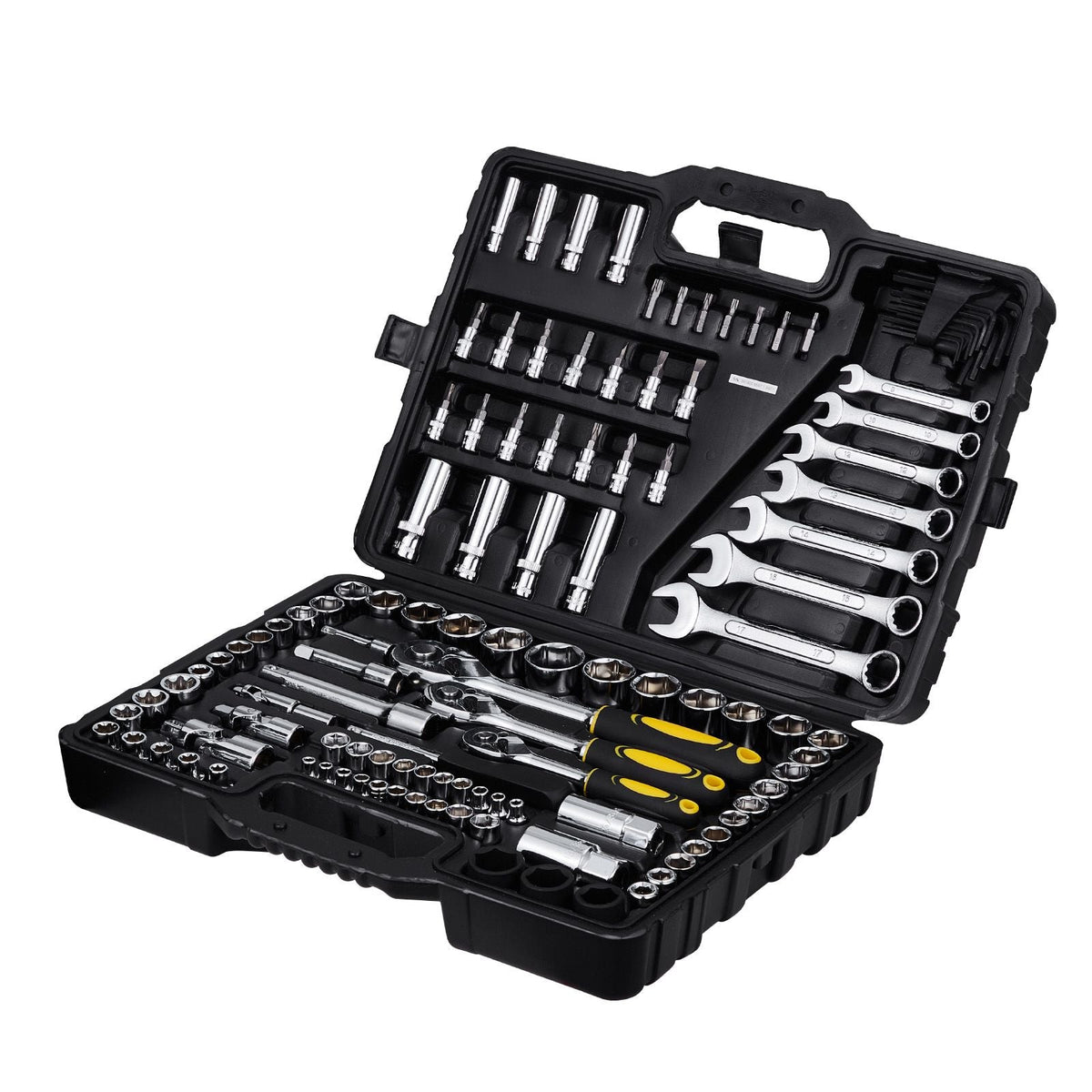 121-Piece Mechanics Tool Set 1/4" 3/8" 1/2" Drive Sockets SAE and Metric Mechanic Tool Kit