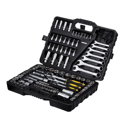 121-Piece Mechanics Tool Set 1/4" 3/8" 1/2" Drive Sockets SAE and Metric Mechanic Tool Kit