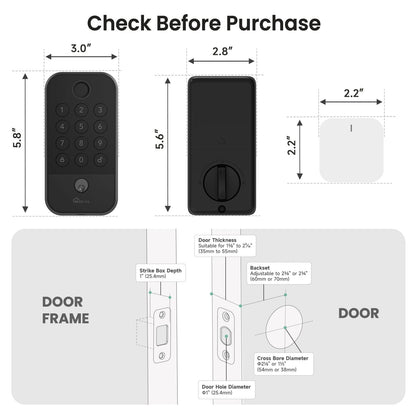 Smart WiFi Door Lock with Bluetooth Gateway, Fingerprint & Keypad Keyless Entry Deadbolt, App Remote Control, Auto Lock, Voice Control Compatible with Alexa, for Front Door