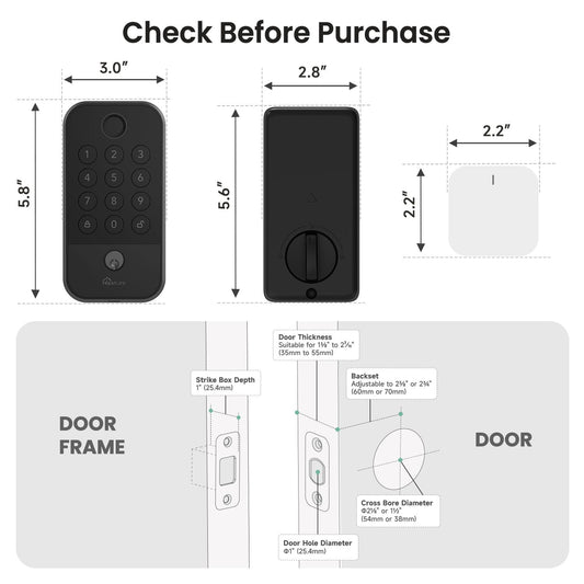 Smart WiFi Door Lock with Bluetooth Gateway, Fingerprint & Keypad Keyless Entry Deadbolt, App Remote Control, Auto Lock, Voice Control Compatible with Alexa, for Front Door