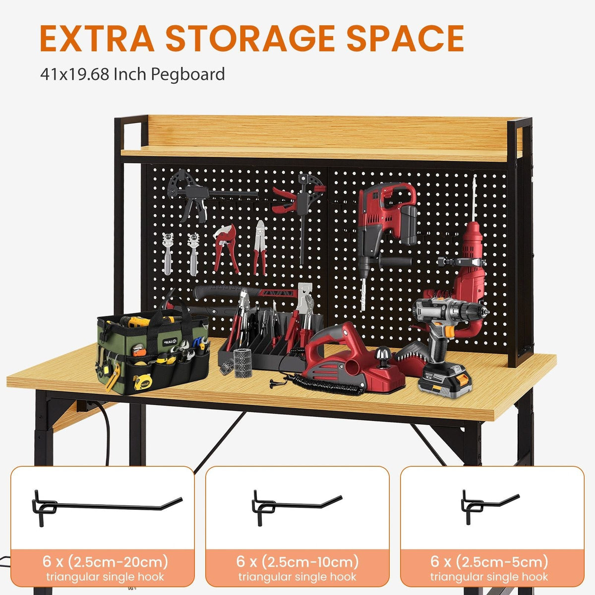 48''Adjustable Workbench with pegboard Heavy Duty Wooden Desktop with Wheels