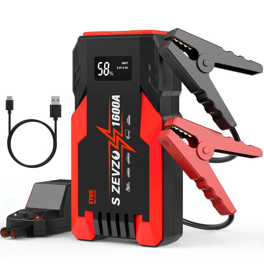 1600 Amp Peak Car Jump Starter Power Bank 12V Battery Charger with LCD Display