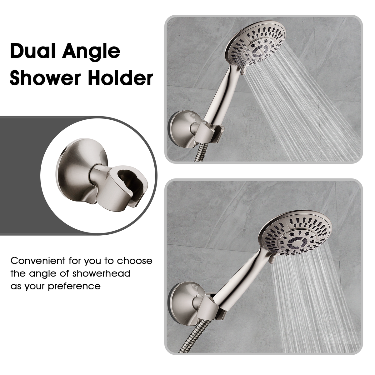 Suction Handheld Shower Head Holder with Dual Angle Positions, Wall Suction Bracket