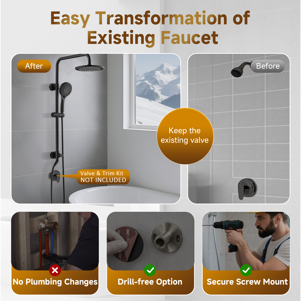Shower System With Rain shower and Handheld Shower head,Hose