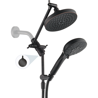 Dual Shower Head with Adjustable Extension Arm, 3-Way Diverter and Hose