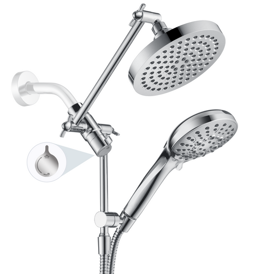 Dual Shower Head with Adjustable Extension Arm, 3-Way Diverter and Hose