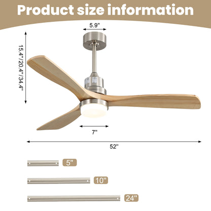 Indoor Ceiling Fan With Dimmable LED Light, 6 Speed Remote ControlLED DC Motor, Reversible Blades