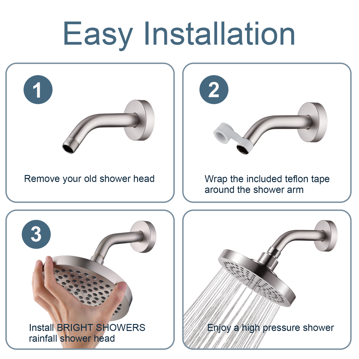 6 Inch Rainfall Shower Head with 2 Spray Settings, Adjustable Angle
