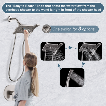 Shower Faucet Set, Rainfall and Hand Shower Head Trim with Hose, Single-Handle Shower Fixture