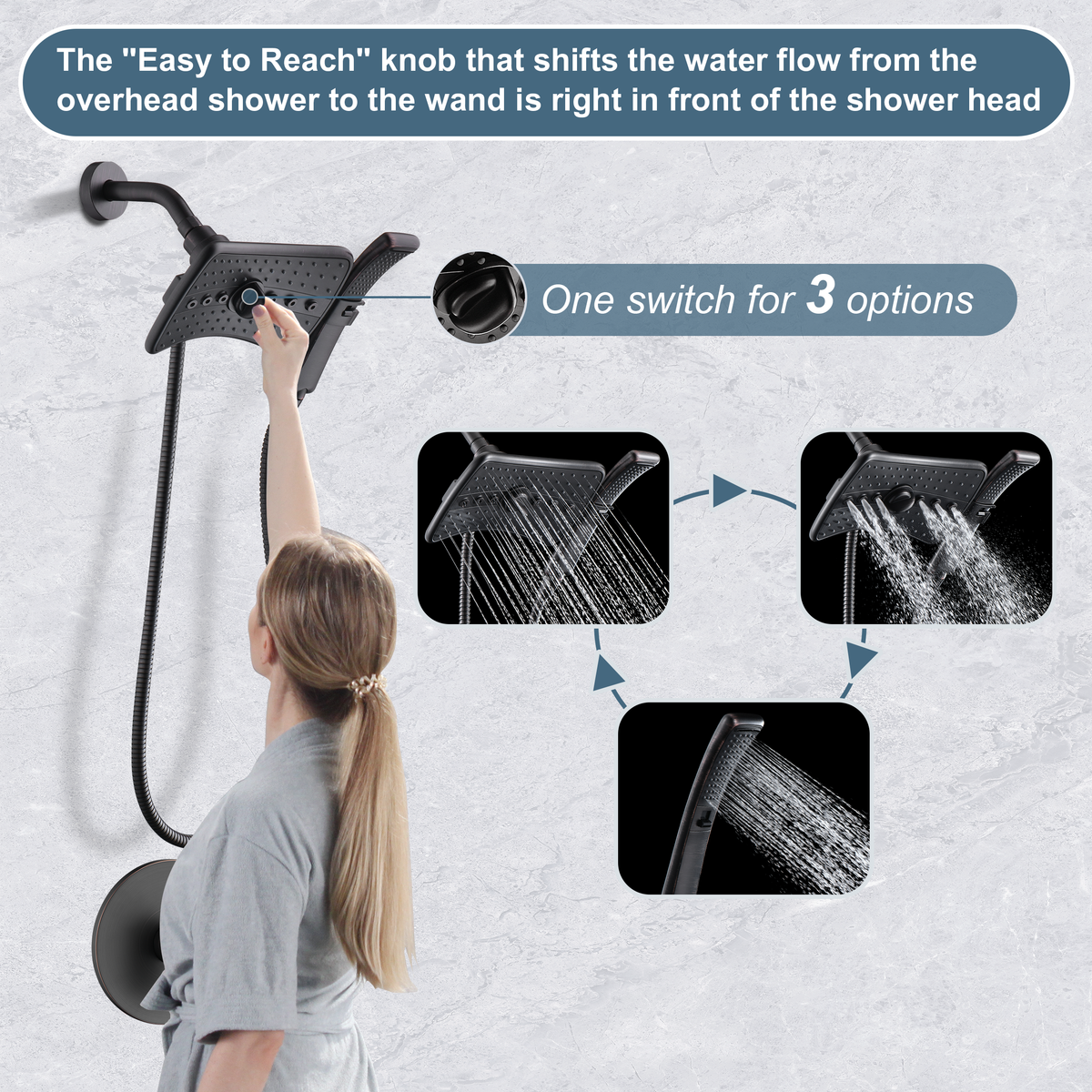 Shower Faucet Set, Rainfall and Hand Shower Head Trim with Hose, Single-Handle Shower Fixture