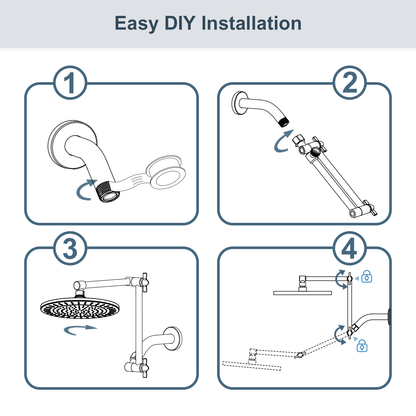 Solid Brass Shower Arm Extension, Adjustable Height & Angle, 5", 10", 14" & 15" Options