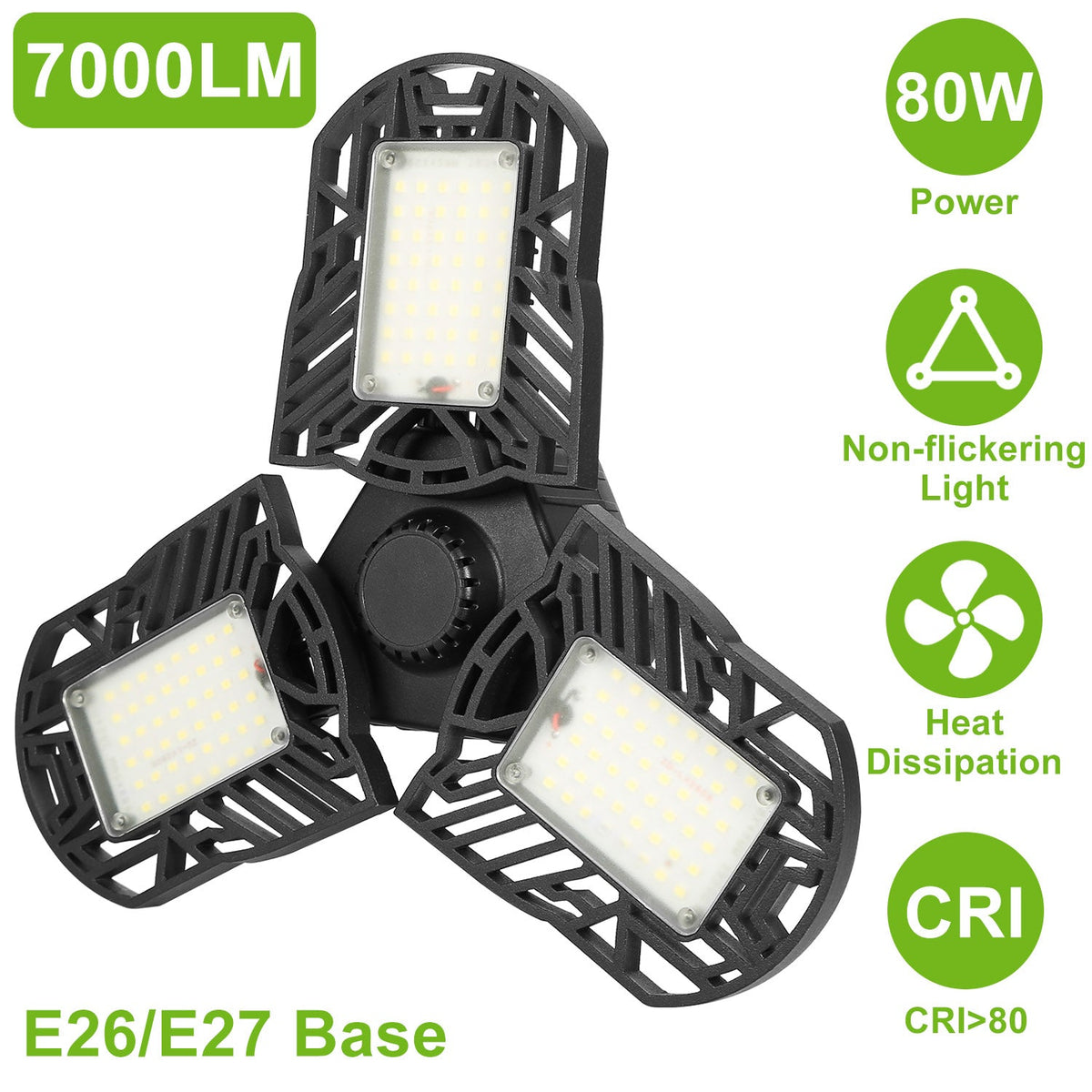 LED Garage Light E26 E27 80W 7000LM 6500K Garage Ceiling Light