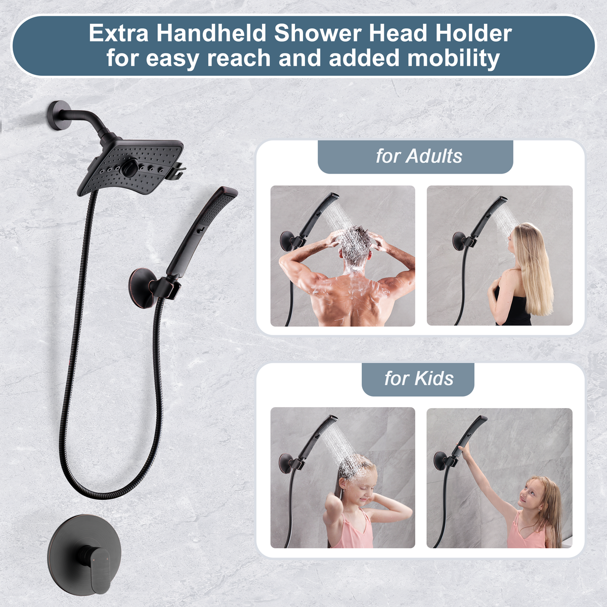 Shower Faucet Set, Rainfall and Hand Shower Head Trim with Hose, Single-Handle Shower Fixture