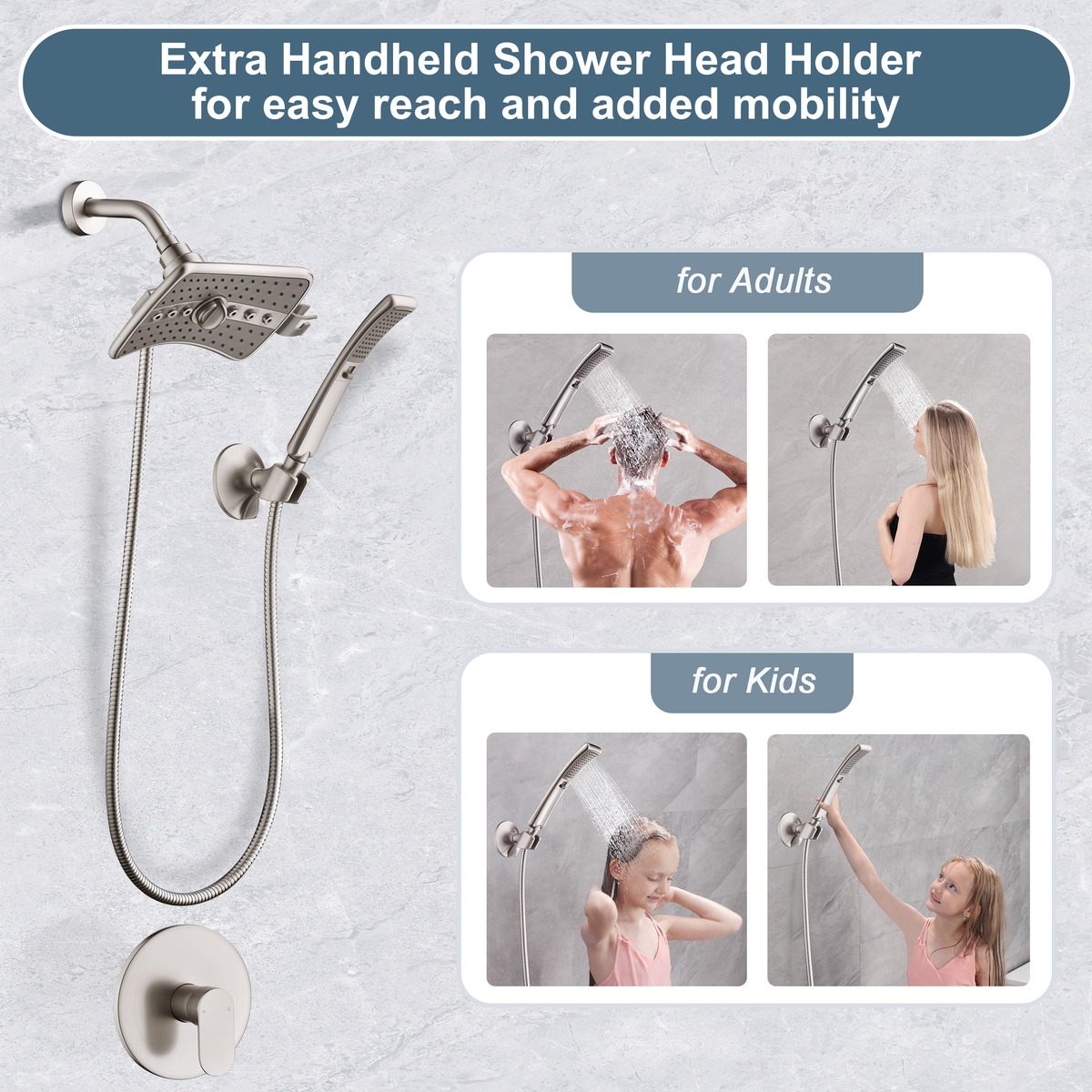 Shower Faucet Set, Rainfall and Hand Shower Head Trim with Hose, Single-Handle Shower Fixture