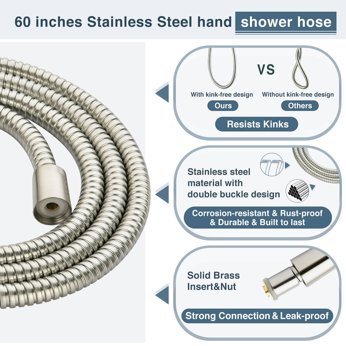 Square 3-Spray Handheld Shower Head Set with Hose and Shower Arm Mount Bracket