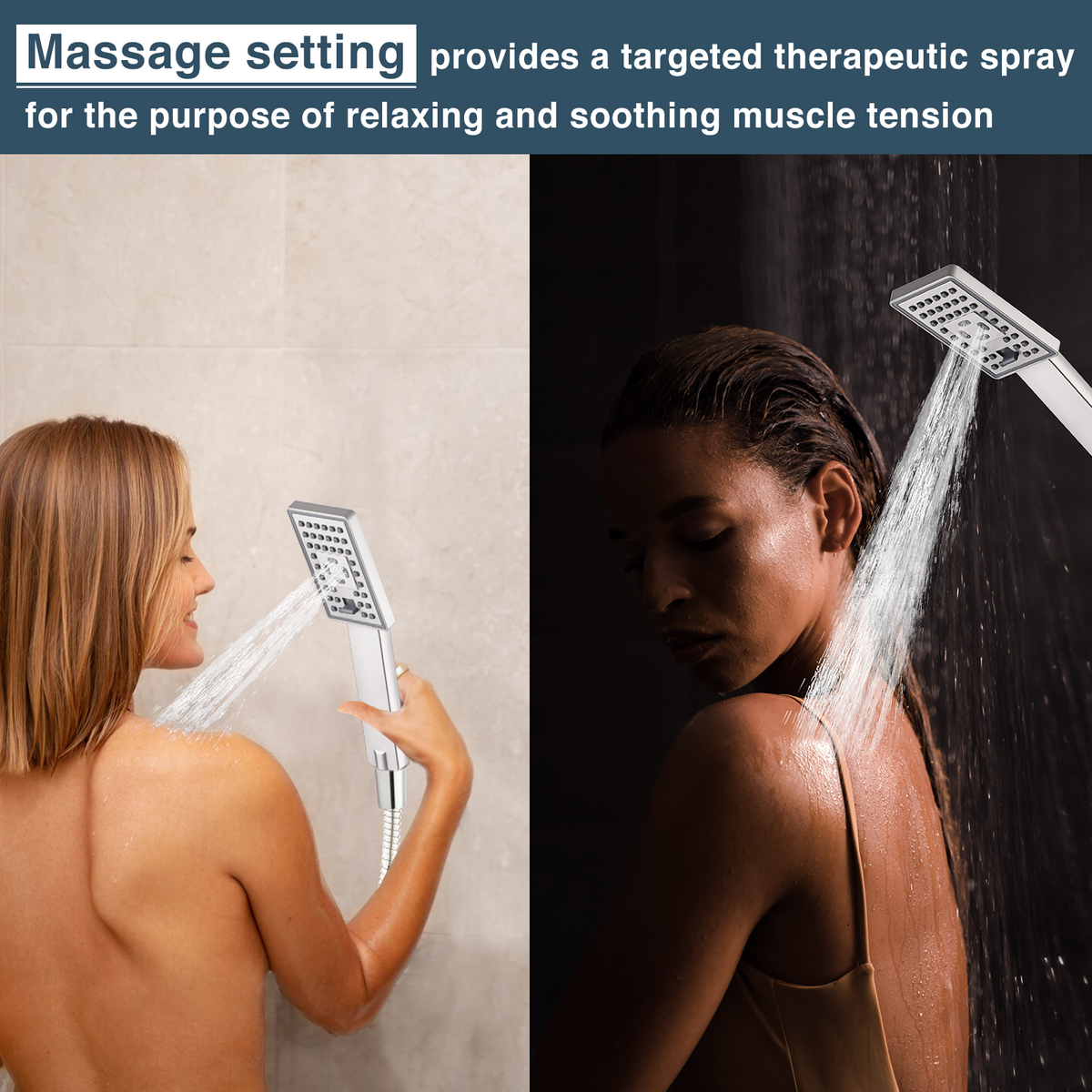 Square 3-Spray Handheld Shower Head Set with Hose and Shower Arm Mount Bracket
