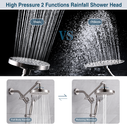 Dual Shower Head with Adjustable Extension Arm, 3-Way Diverter and Hose