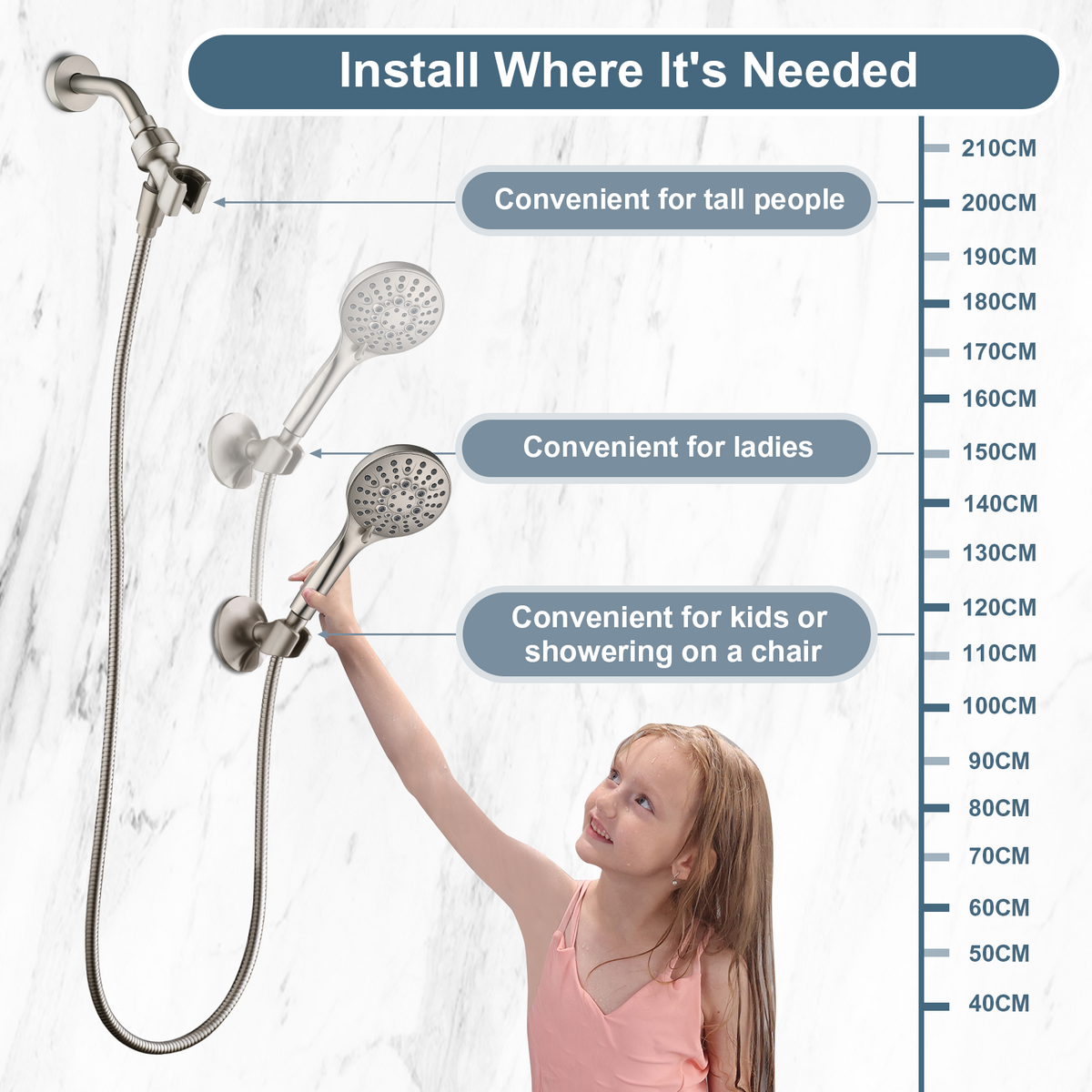 Adhesive Shower Head Holder for Handheld Shower Heads, Drill-Free Wall Mount Bracket