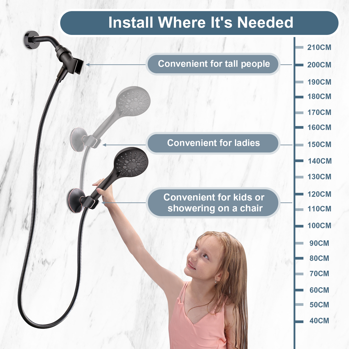 Adhesive Shower Head Holder for Handheld Shower Heads, Drill-Free Wall Mount Bracket