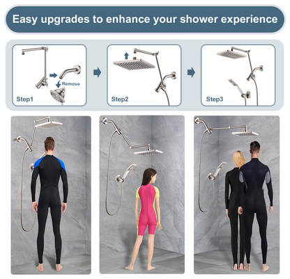 Dual Shower Head Combo with Extension Arm, 8 Inch Rainfall Shower Head with Handheld Shower head