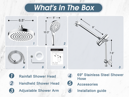 Dual Shower Head with Adjustable Extension Arm, 3-Way Diverter and Hose