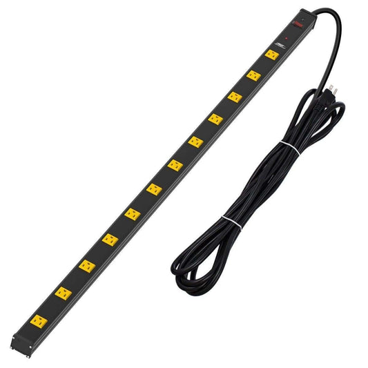 Wide Spaced 12 Outlets Mountable Metal Power Strip Surge Protector, 15FT Power Cord, Mounting Brackets Included