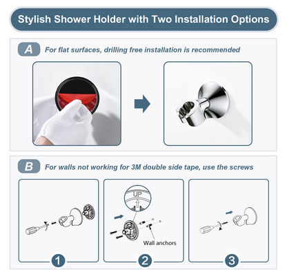 Adhesive Shower Head Holder for Handheld Shower Heads, Drill-Free Wall Mount Bracket