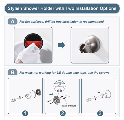 Adhesive Shower Head Holder for Handheld Shower Heads, Drill-Free Wall Mount Bracket