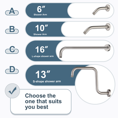 13-Inch S-Shaped Shower Arm Extension for Rainfall Shower Heads