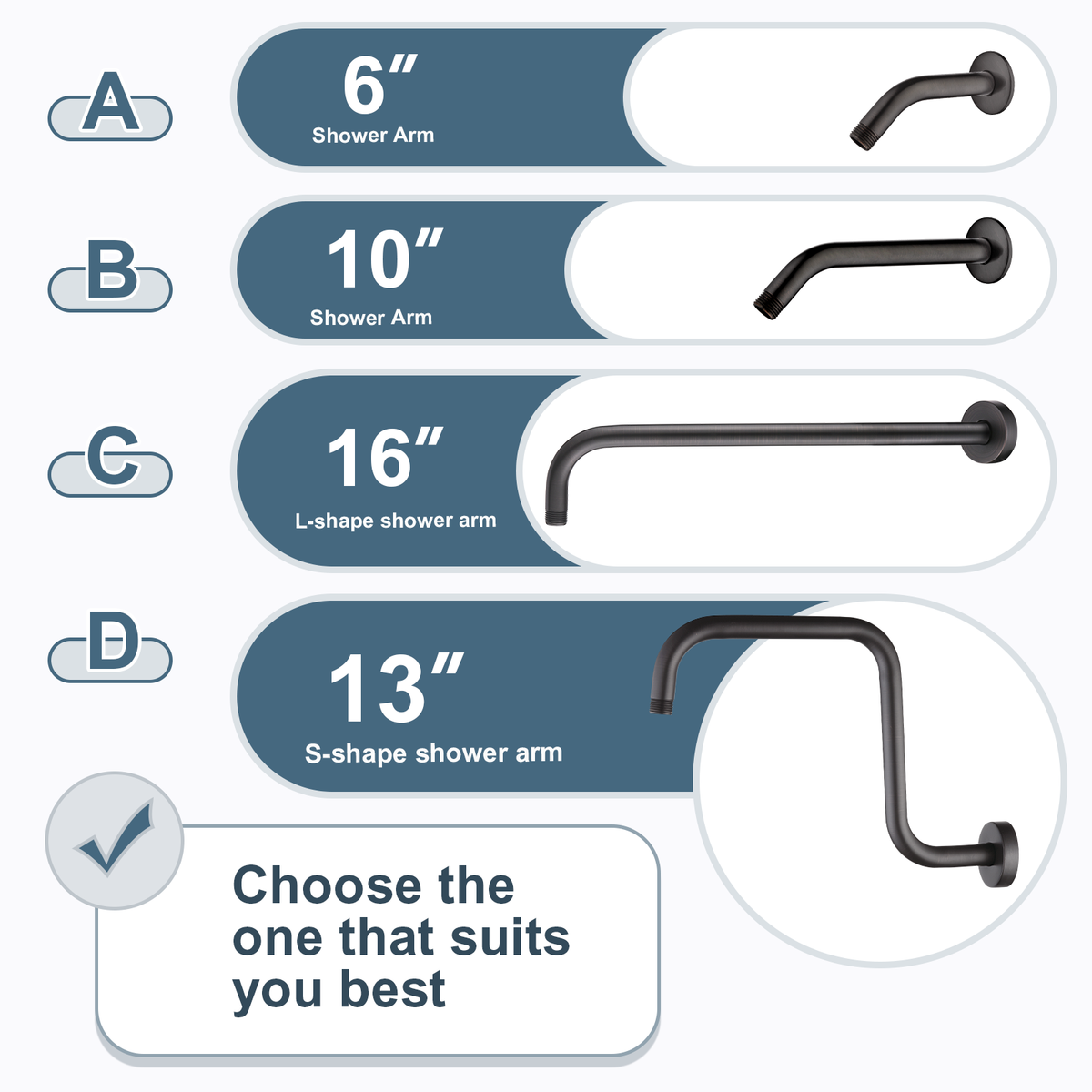 13-Inch S-Shaped Shower Arm Extension for Rainfall Shower Heads