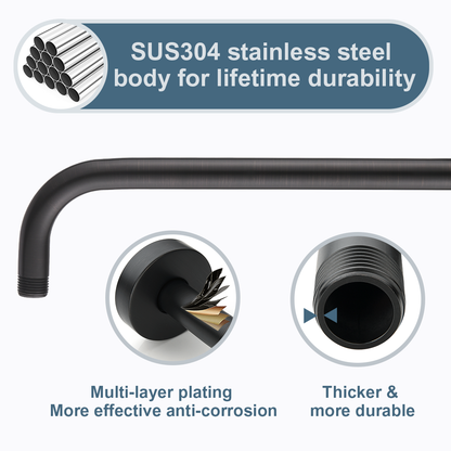 16 Inch L-Shaped Stainless Steel Shower Arm Extension for Rainfall Shower Heads