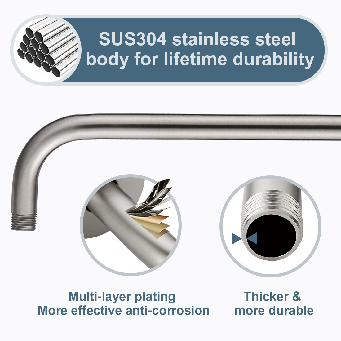 16 Inch L-Shaped Stainless Steel Shower Arm Extension for Rainfall Shower Heads