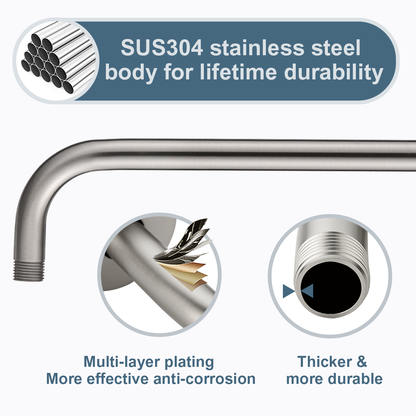 16 Inch L-Shaped Stainless Steel Shower Arm Extension for Rainfall Shower Heads