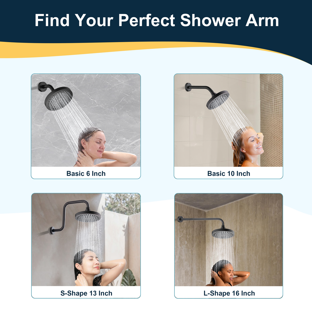 6 & 10" Solid Brass Shower Arm with Universal G1/2 Connection