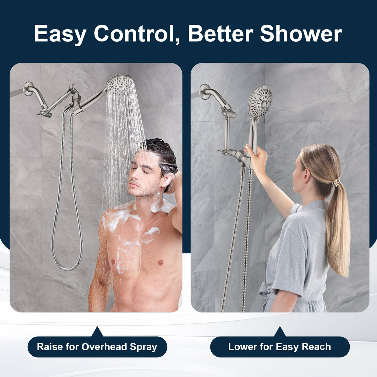Solid Brass Shower Arm Extension, Adjustable Height & Angle, 5", 10", 14" & 15" Options