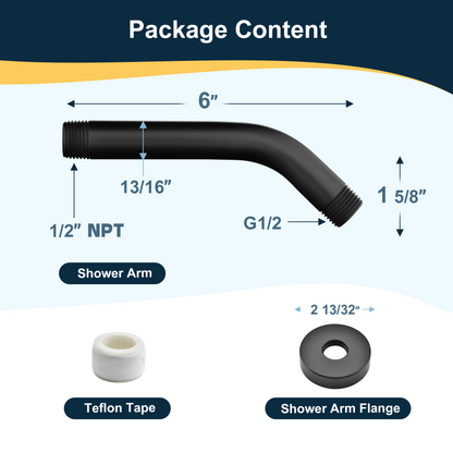 6 & 10" Solid Brass Shower Arm with Universal G1/2 Connection