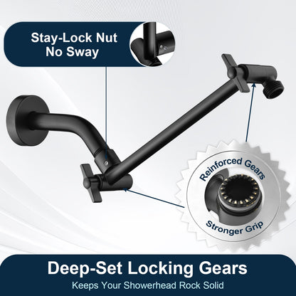 Solid Brass Shower Arm Extension, Adjustable Height & Angle, 5", 10", 14" & 15" Options