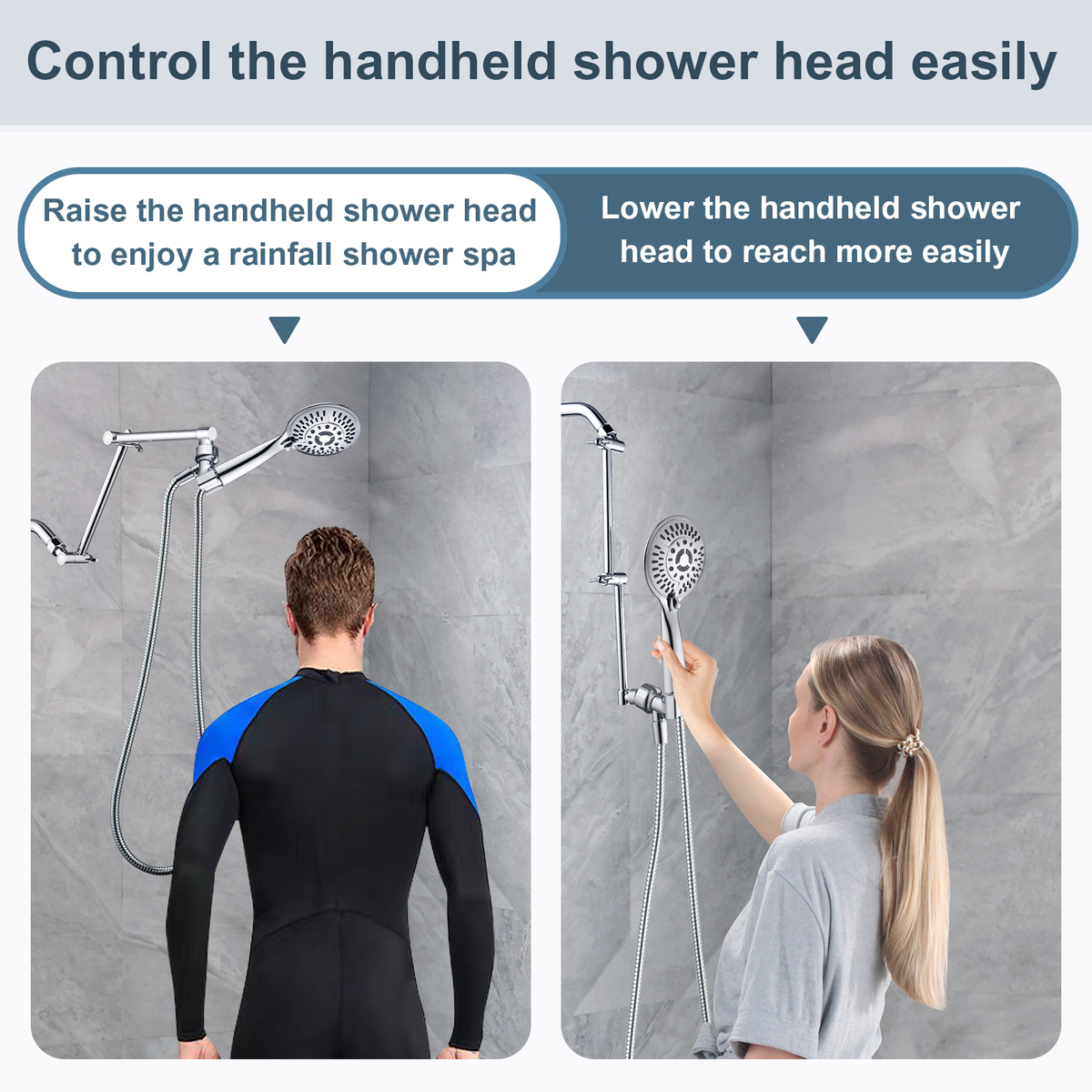 Solid Brass Shower Arm Extension, Adjustable Height & Angle, 5", 10", 14" & 15" Options