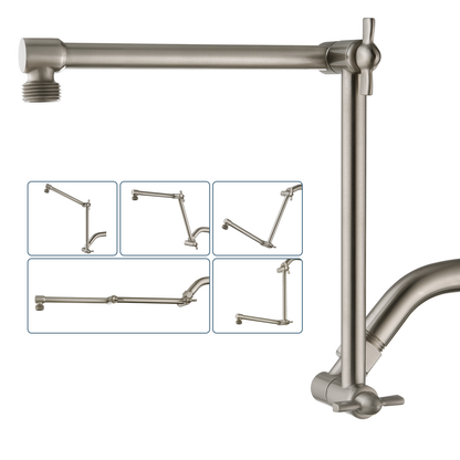 Solid Brass Shower Arm Extension, Adjustable Height & Angle, 5", 10", 14" & 15" Options