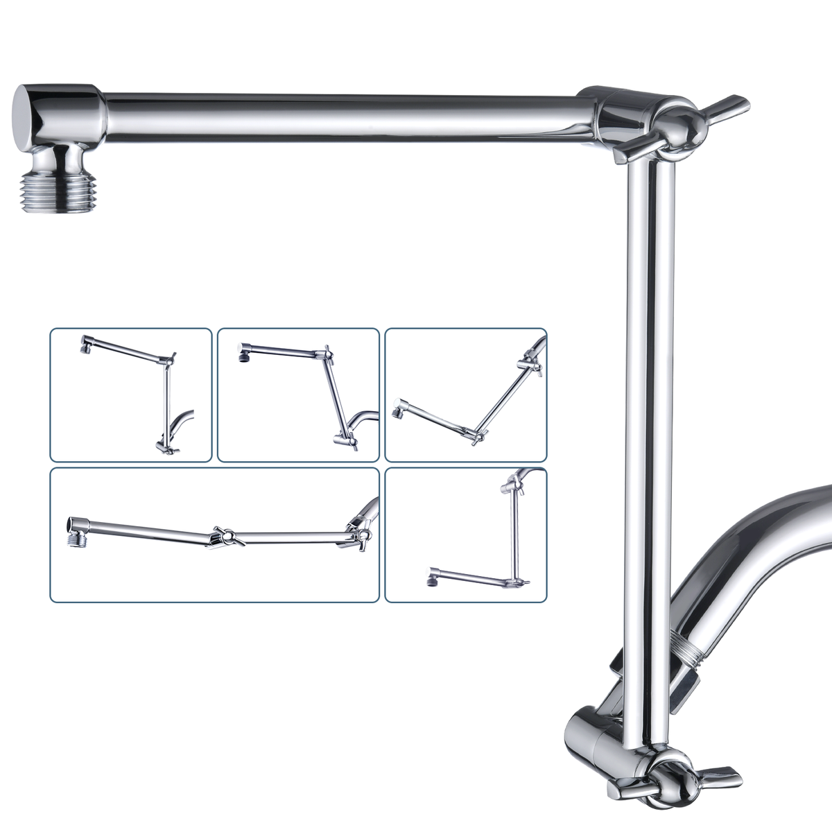 Solid Brass Shower Arm Extension, Adjustable Height & Angle, 5", 10", 14" & 15" Options