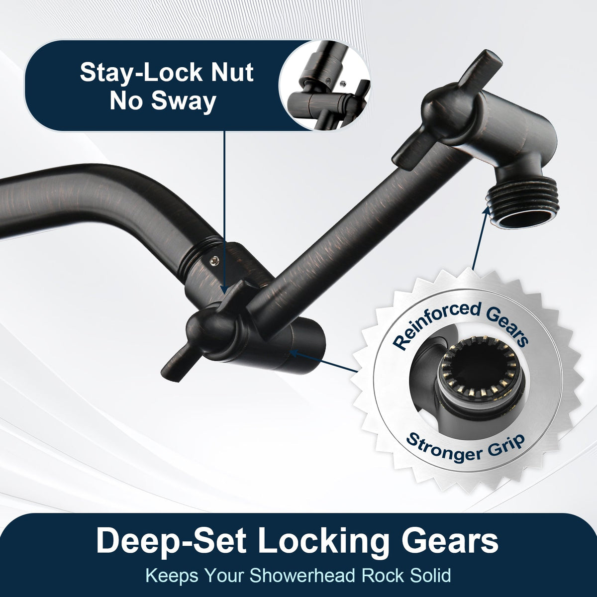 Solid Brass Shower Arm Extension, Adjustable Height & Angle, 5", 10", 14" & 15" Options