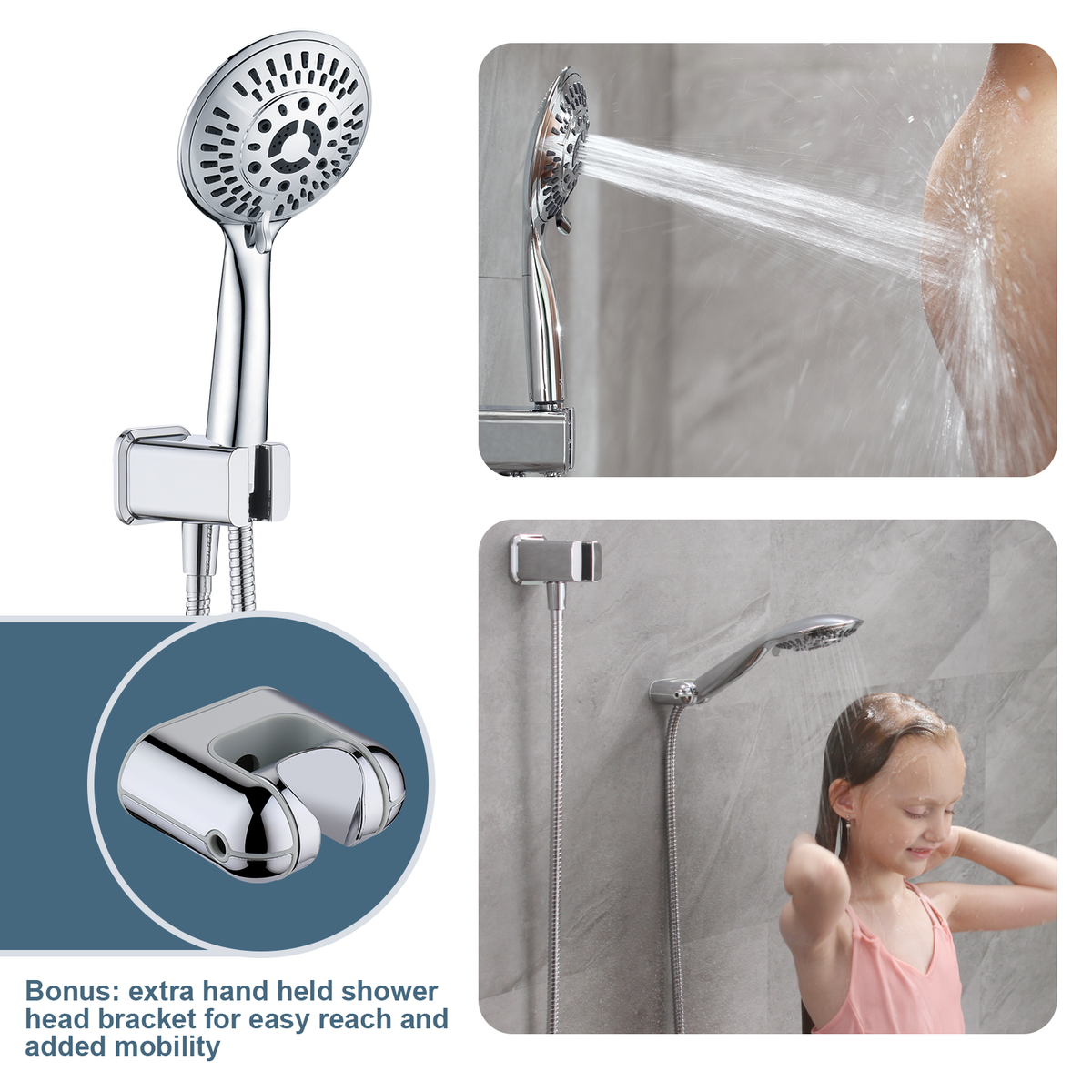 Rain Shower Faucet Set with Handheld Shower Head, 13" High Rise Arm & Valve