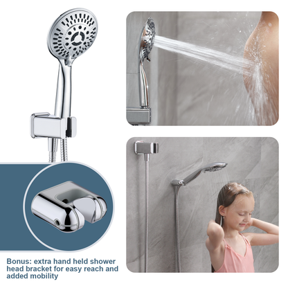 Rain Shower Faucet Set with Handheld Shower Head, 13" High Rise Arm & Valve