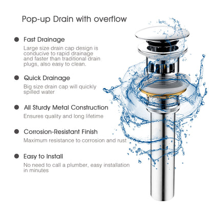 Bathroom Sink Drain with Overflow Pop-Up Drain Stopper for Vessel Sink Lavatory